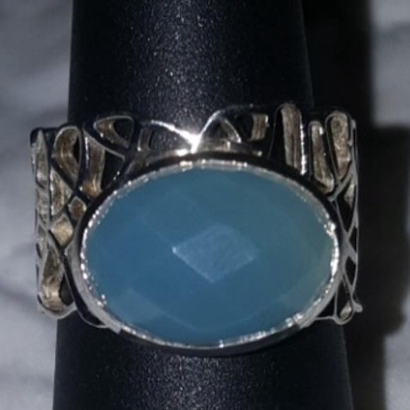 Artisan Ring Openwork Setting Blue Chalcedony - Picture 1 of 3